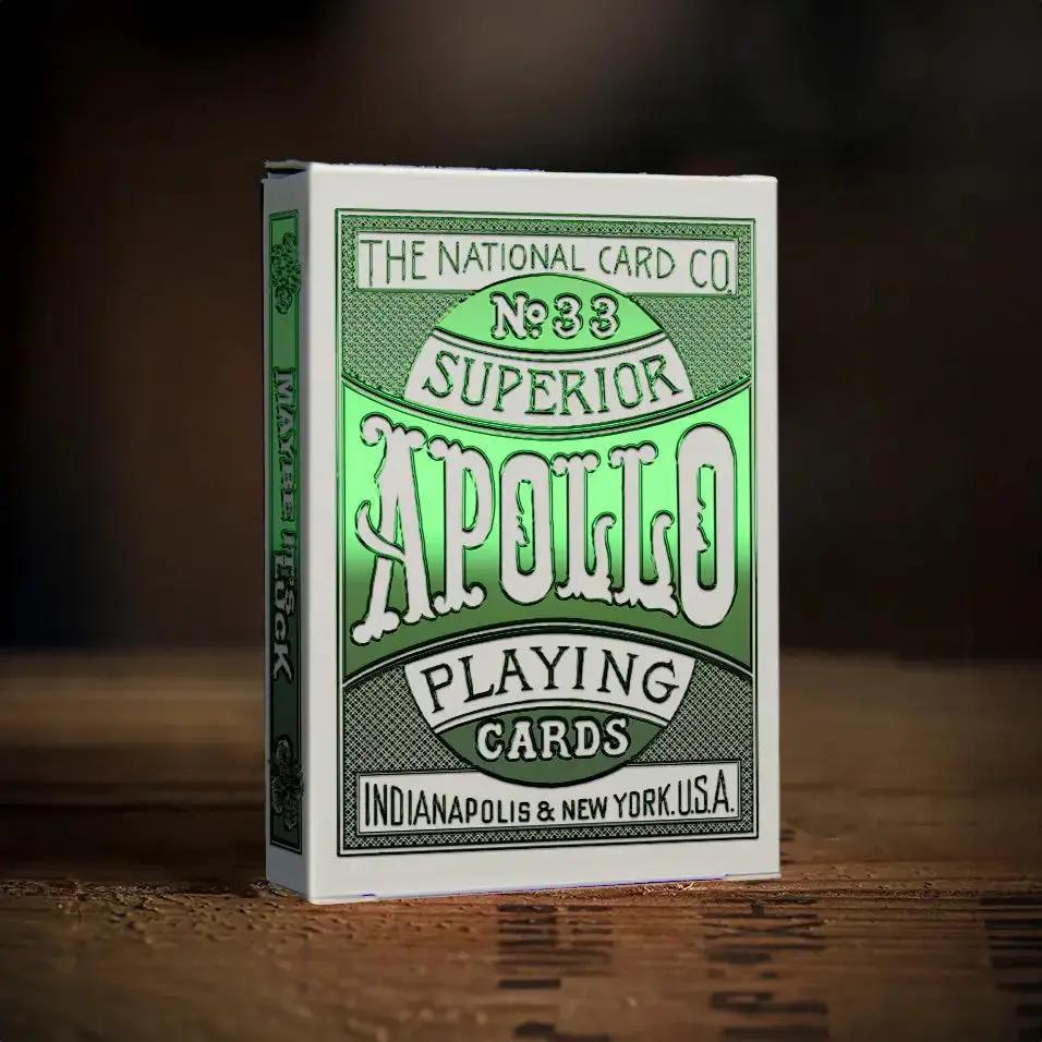 Apollo Green Limited playing cards in a classic box design by Black Ink Branded