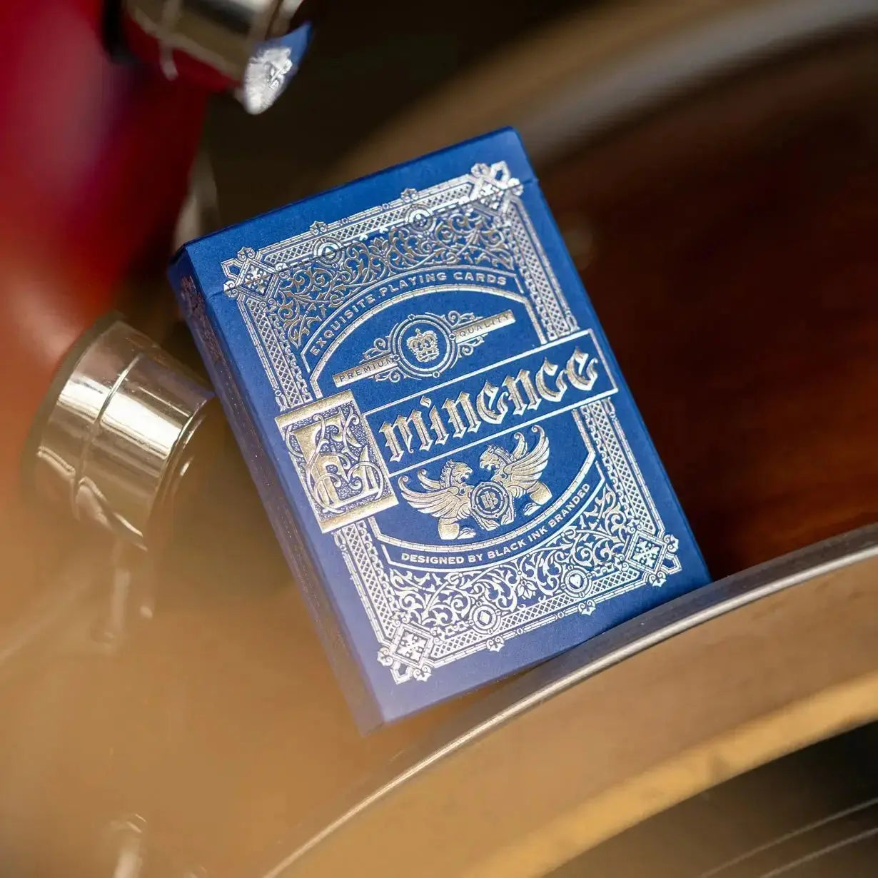 Eminence Blue Topaz playing cards in ornate blue box designed by Black Ink Branded