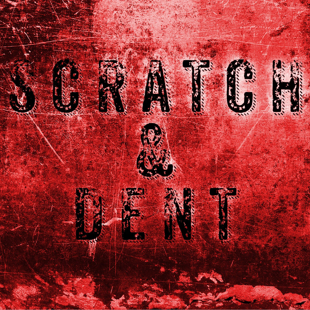 Red textured background with 'Scratch & Dent' text