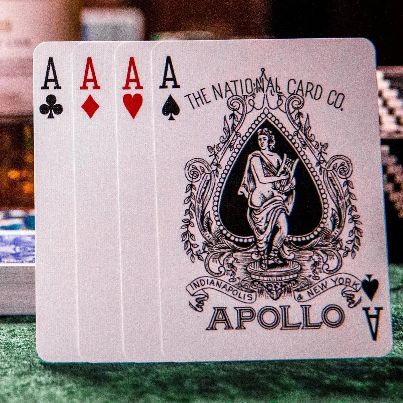 Apollo Blue playing cards featuring Ace of Spades and Ace of Hearts with intricate design