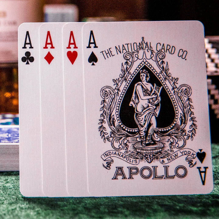 Apollo Blue playing cards featuring Ace of Spades and Ace of Hearts with intricate design