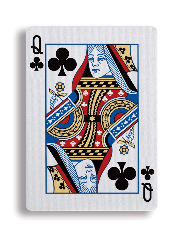 Apollo Blue playing cards featuring a stylized Queen of Spades design with vibrant colors