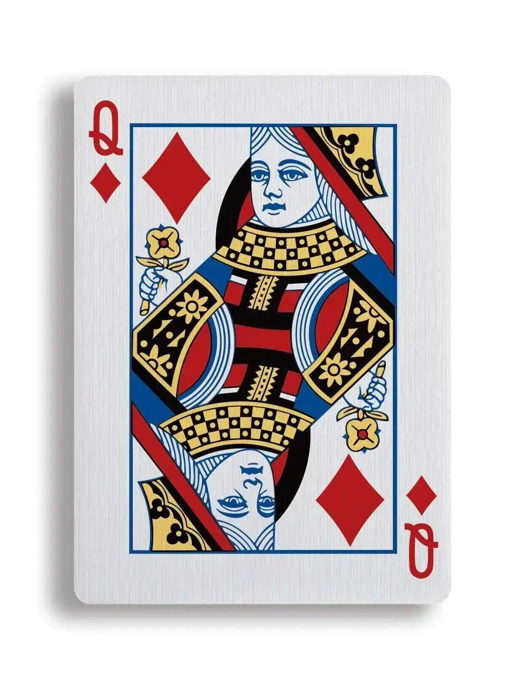 Apollo Blue playing cards featuring a vibrant Queen of Diamonds design with bold colors and intricate details
