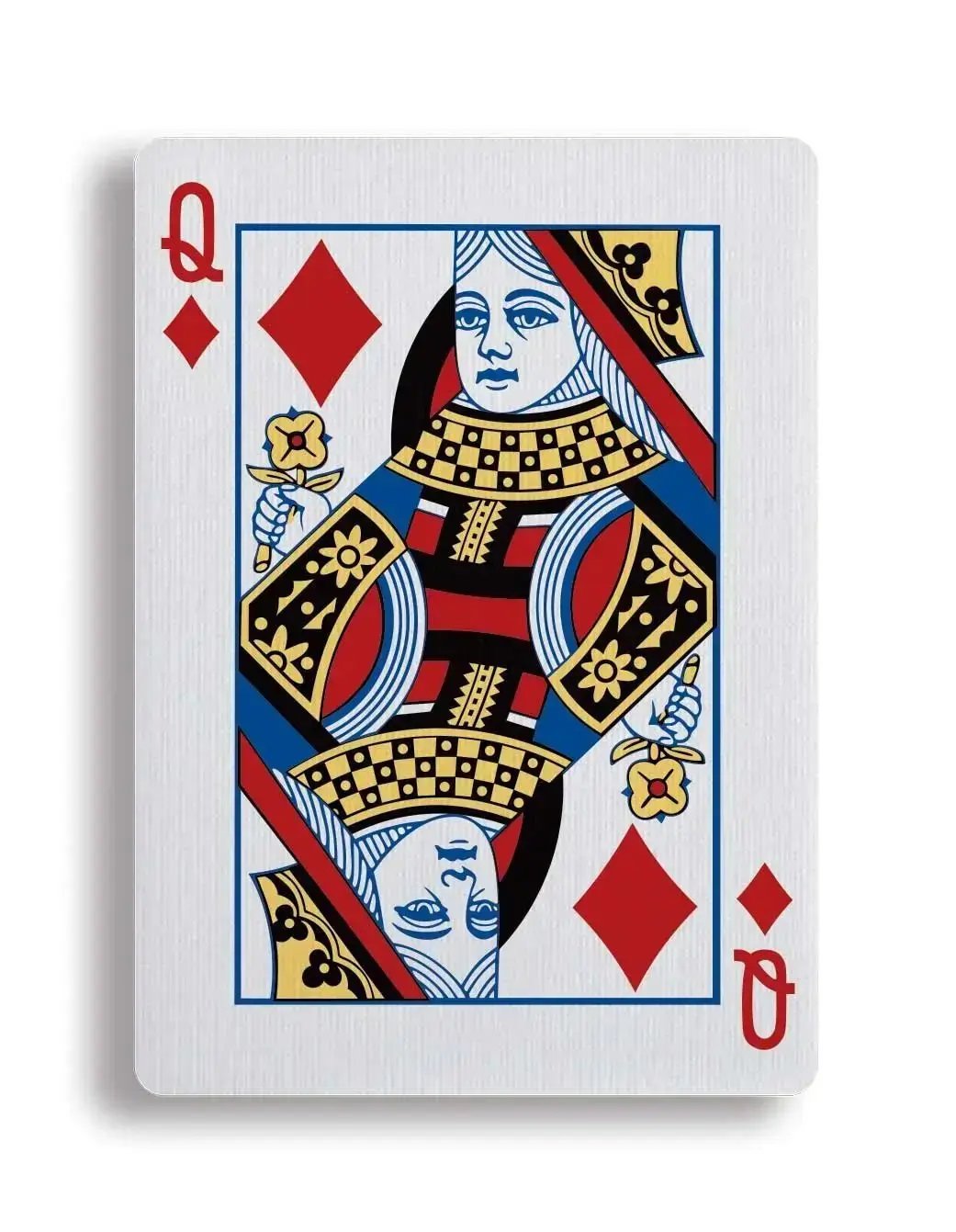 Apollo Blue playing cards featuring a vibrant Queen of Diamonds design with bold colors and intricate details