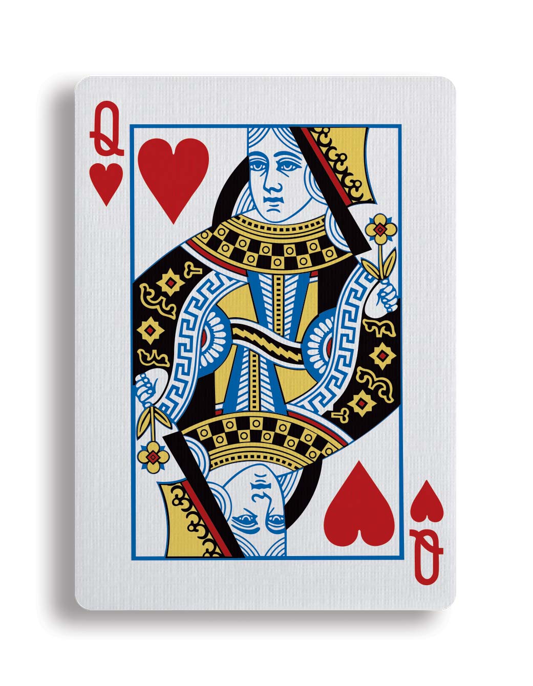 Apollo Blue playing cards featuring a detailed Queen of Hearts design in vibrant colors
