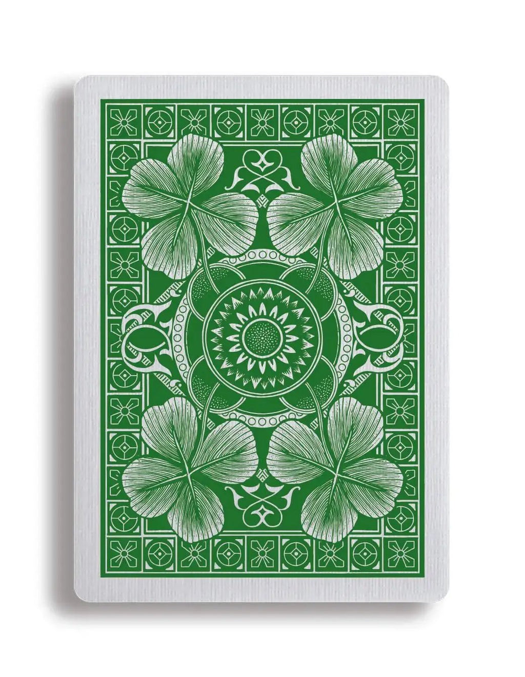 Apollo Green Limited playing cards featuring a detailed green clover design on the back.