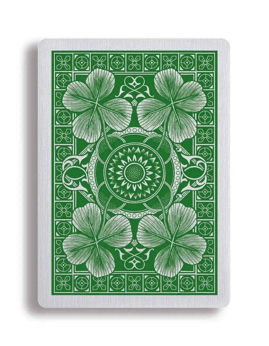 Apollo Green Limited playing cards featuring a detailed green clover design on the back.