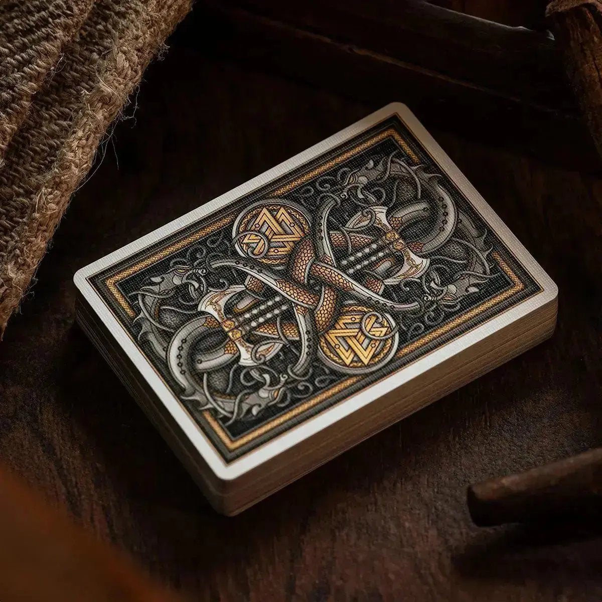 Forged Viking's Fury deck of playing cards featuring intricate designs and a striking color palette