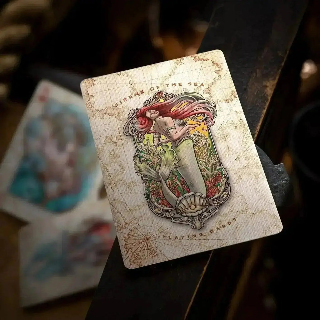 Sirens Nymphs playing cards featuring an intricate design of a mythical scene