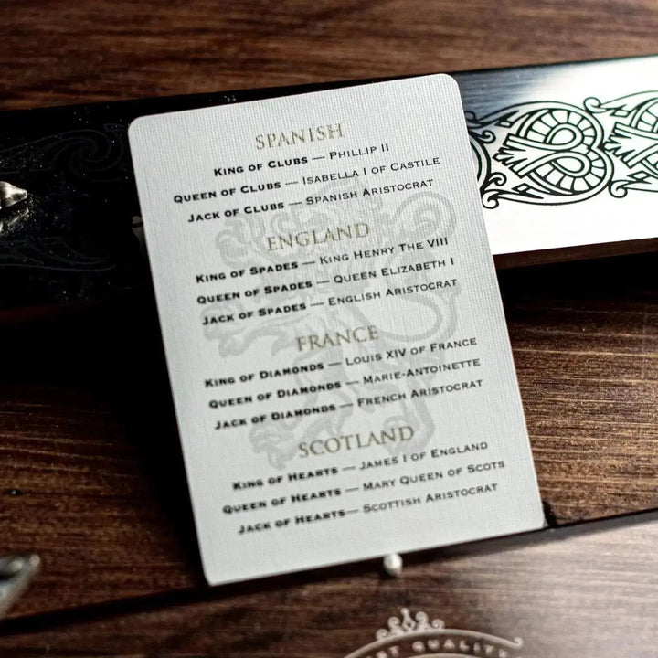 Sovereign luxury playing cards featuring Spanish, English, French, and Scottish designs
