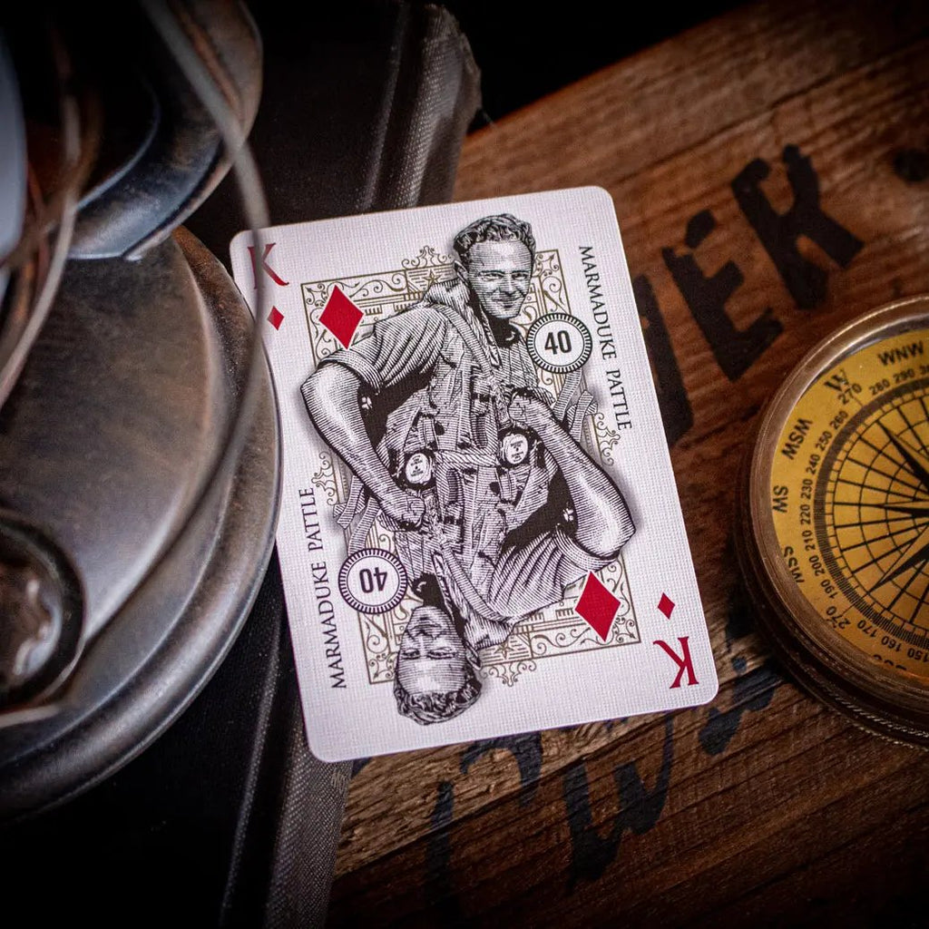 Top Aces World War II cards featuring the King of Diamonds with a vintage soldier design