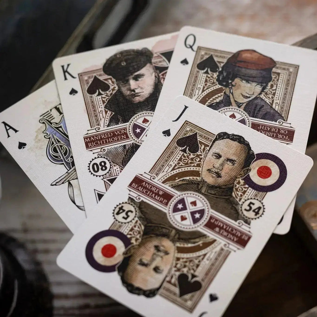 Top Aces WWI playing cards featuring unique illustrations of historical figures