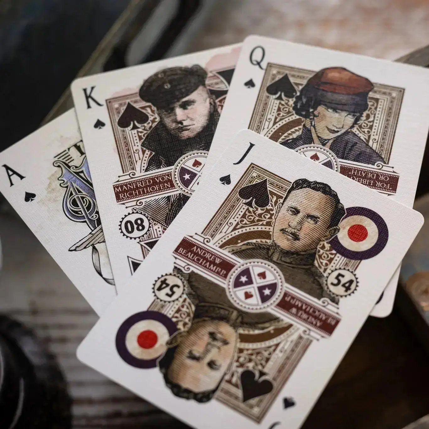 Top Aces WWI playing cards featuring unique illustrations of historical figures