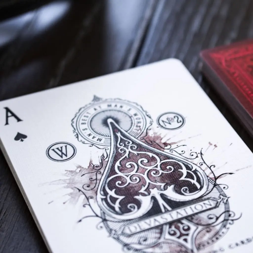 The Vault Devastation Silver Edition playing cards featuring a detailed Ace of Spades design