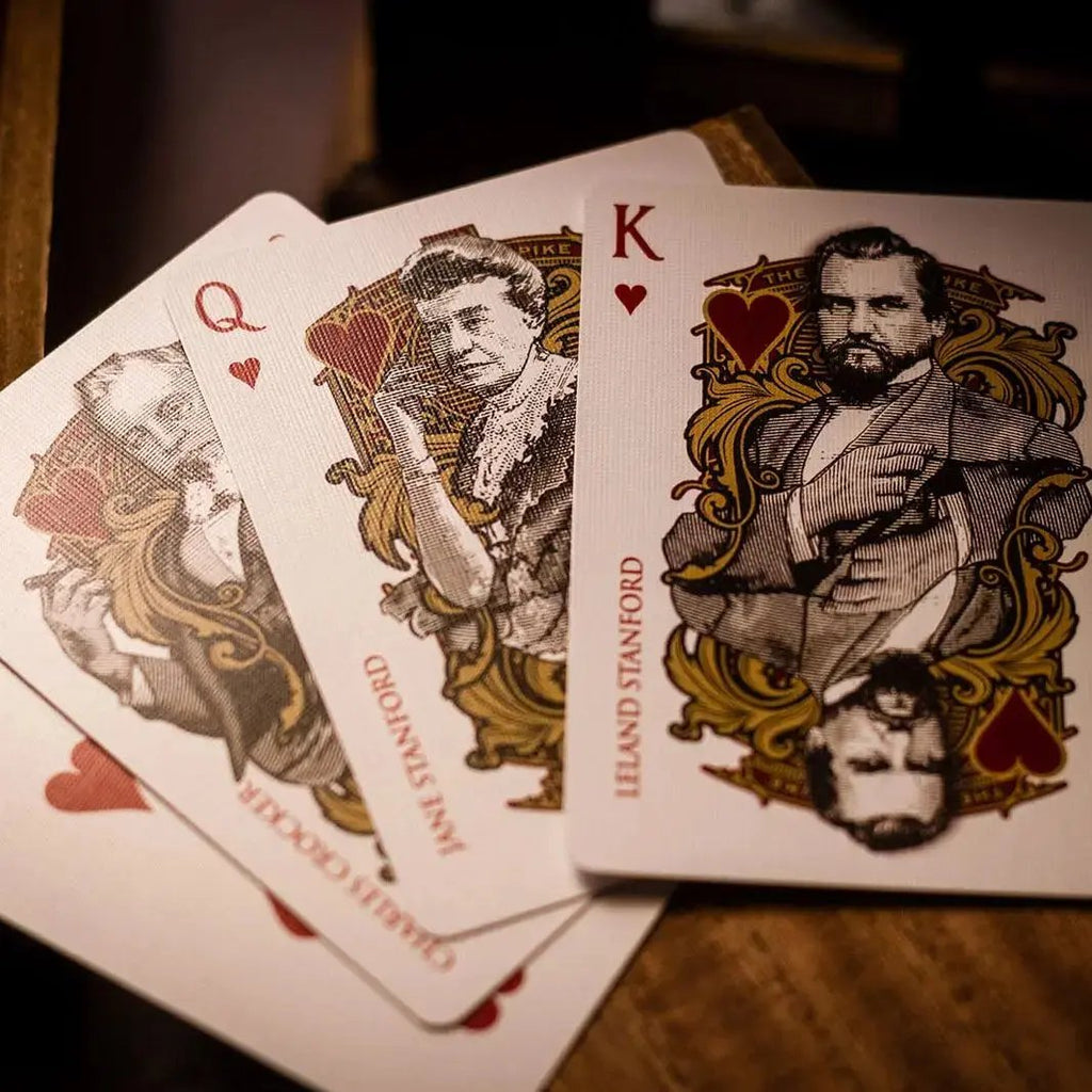 Golden Spike 150th Anniversary playing cards featuring historical figures like Leland Stanford and Charley Crockett