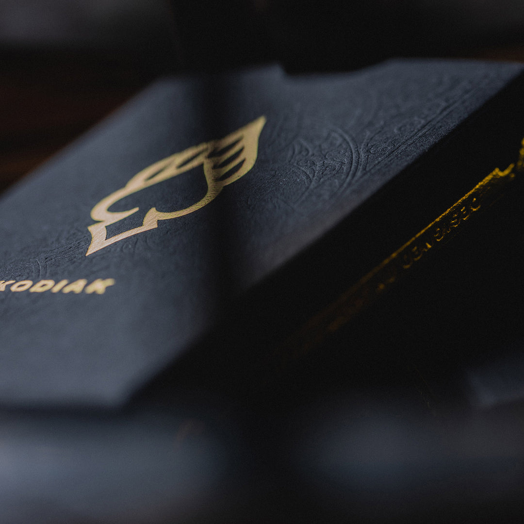Kodiak 2020 edition playing cards in a sleek black design with gold detailing