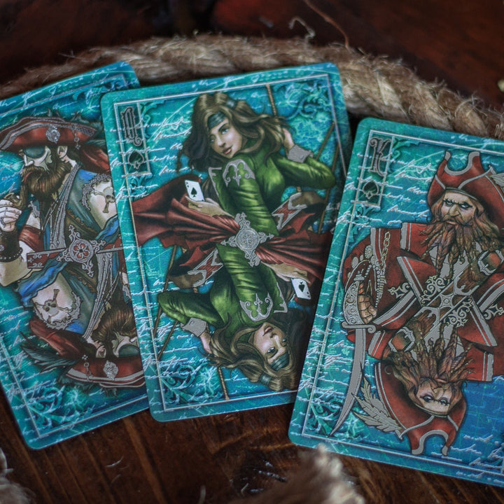Kraken Signature playing card set featuring detailed artwork of pirates and ocean themes
