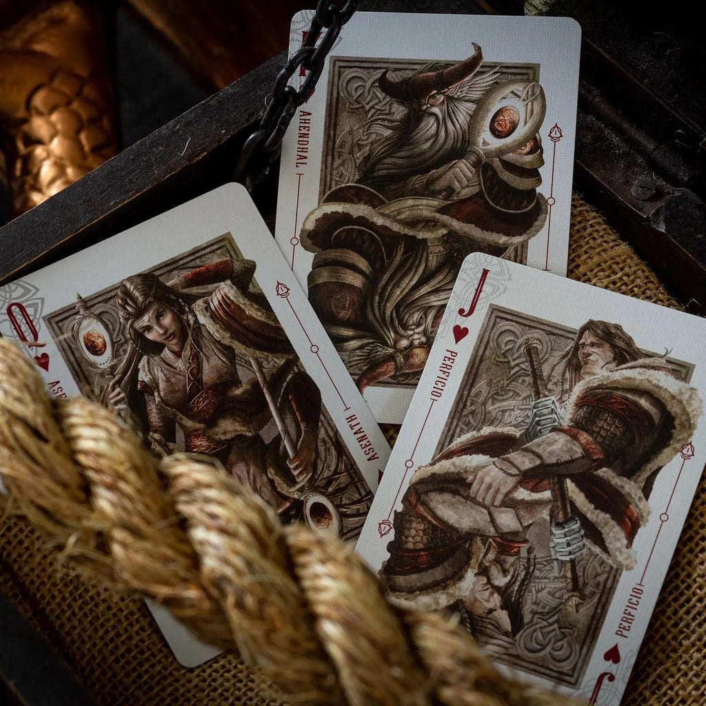 Luminosity playing cards featuring detailed illustrations of legendary characters and intricate designs