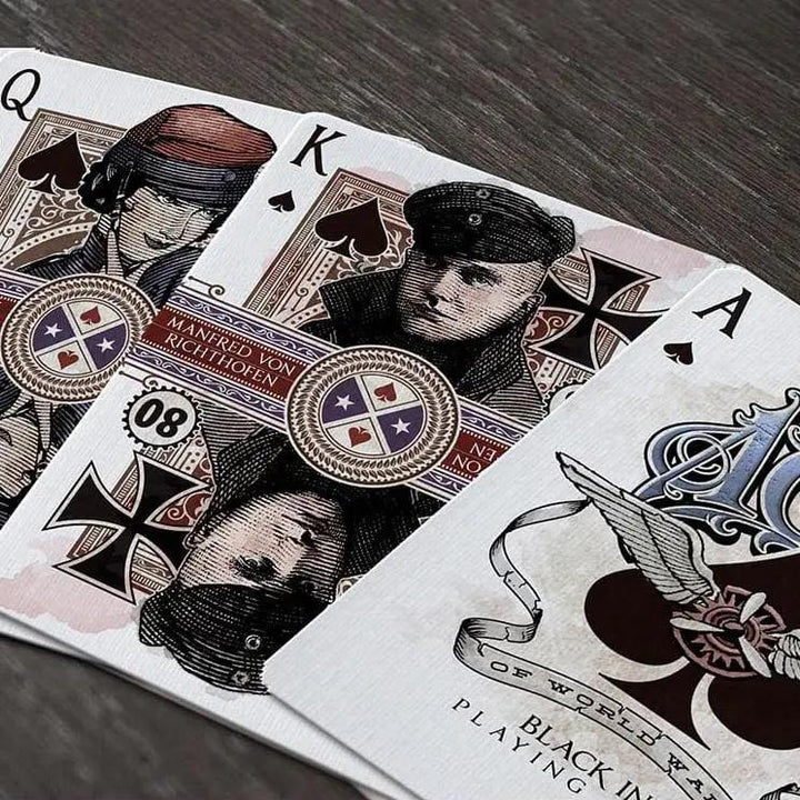 Top Aces WWI limited edition playing cards featuring detailed designs of famous aviators