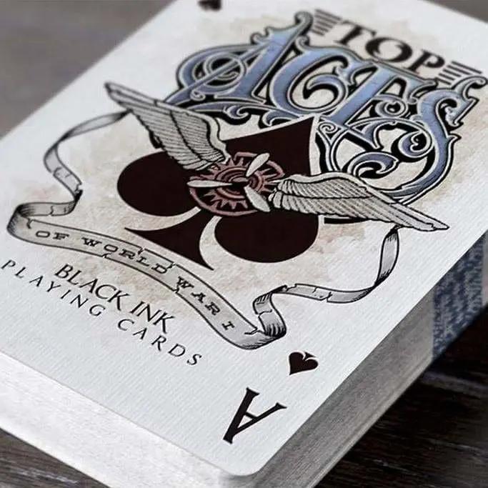 Top Aces WWI playing cards by Black Ink with intricate design featuring a spade and winged emblem