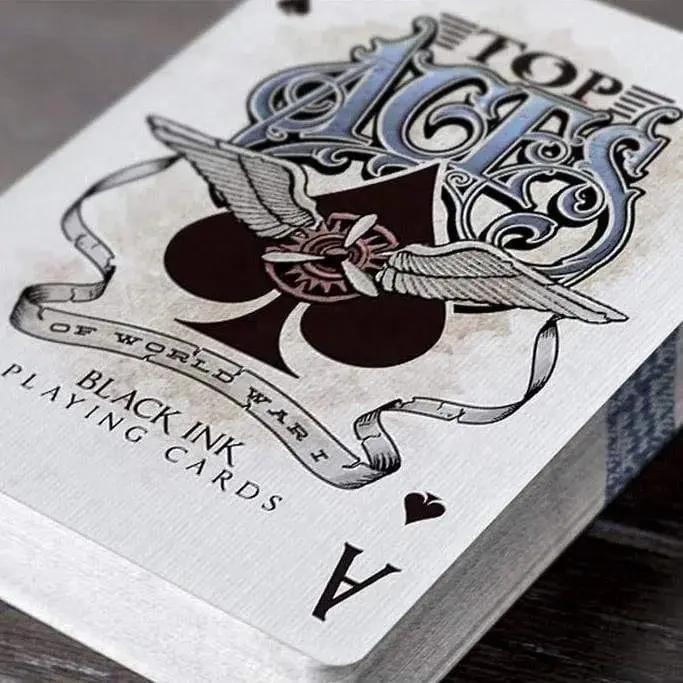 Top Aces WWI playing cards featuring a vintage design with aviation themes by Black Ink