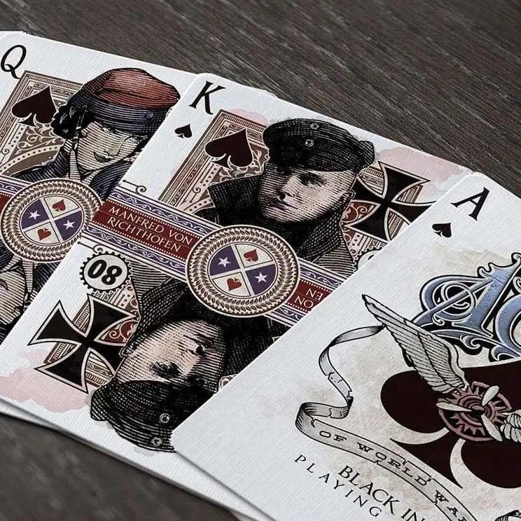 Top Aces WWI playing cards featuring unique illustrations of historical figures and designs